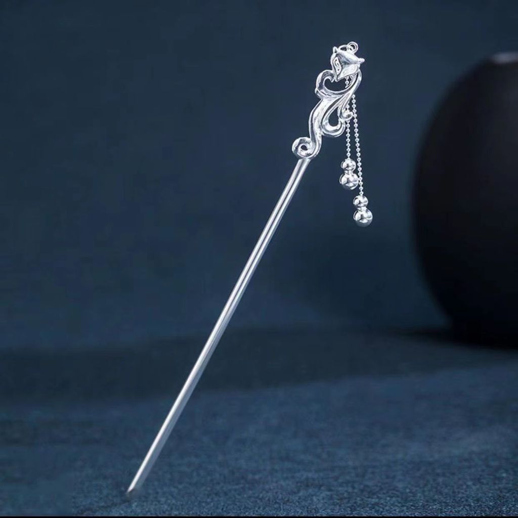 Original S99 เงินสเตอร์ลิง Little Fox Hairpin หญิงคลาสสิก Hanfu Cheongsam Bun Headdress
