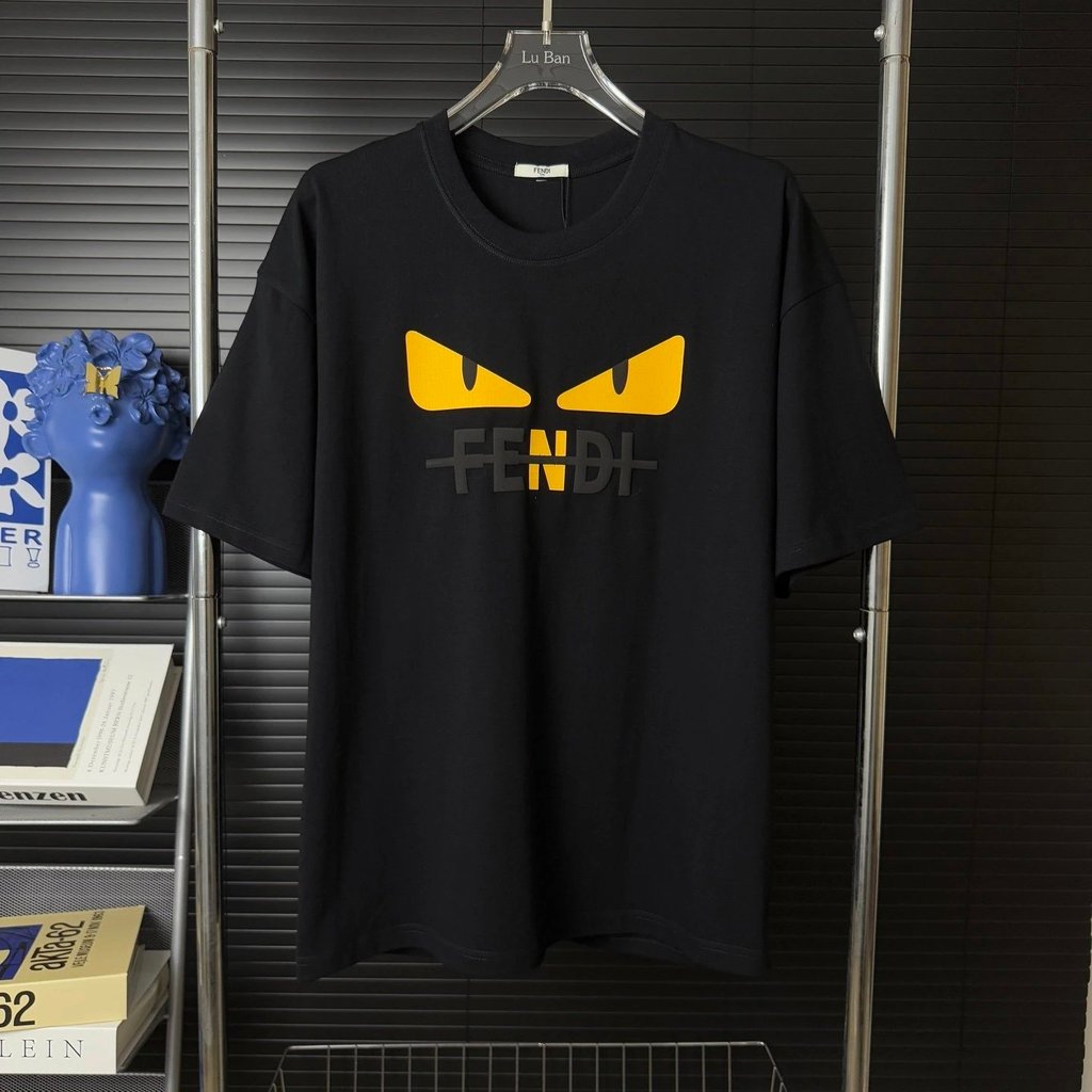 Original Standard Top 1: 1 รอบคอแขนสั้นเสื้อ Flocking Texture Letter รอบคอแขนสั้นผู้ชายเสื้อผู้หญิงผ