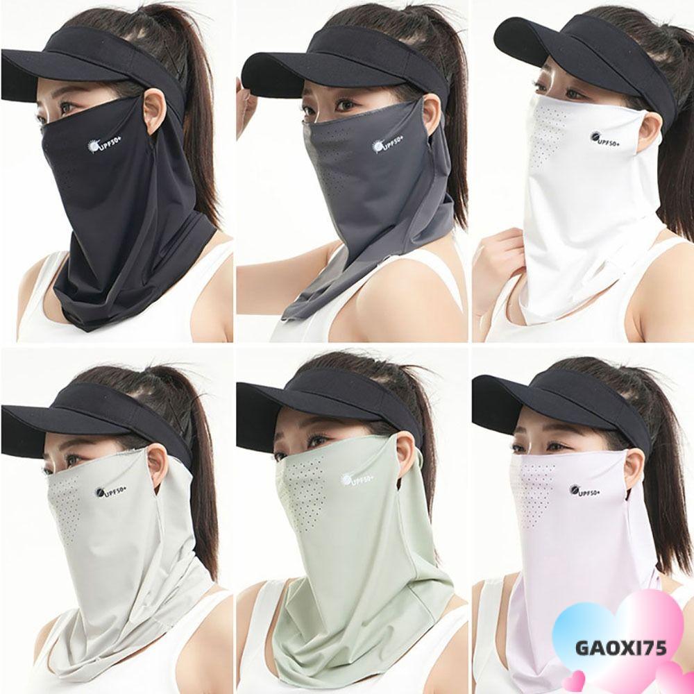 Gaoxi75 ผ้าคลุมหน้ากันแดด, หูแขวนใบหน้าผ้าไหมน้ําแข็งระบายอากาศ, ฤดูร้อนป้องกันรังสียูวีม่านบังแดดหน้าปก