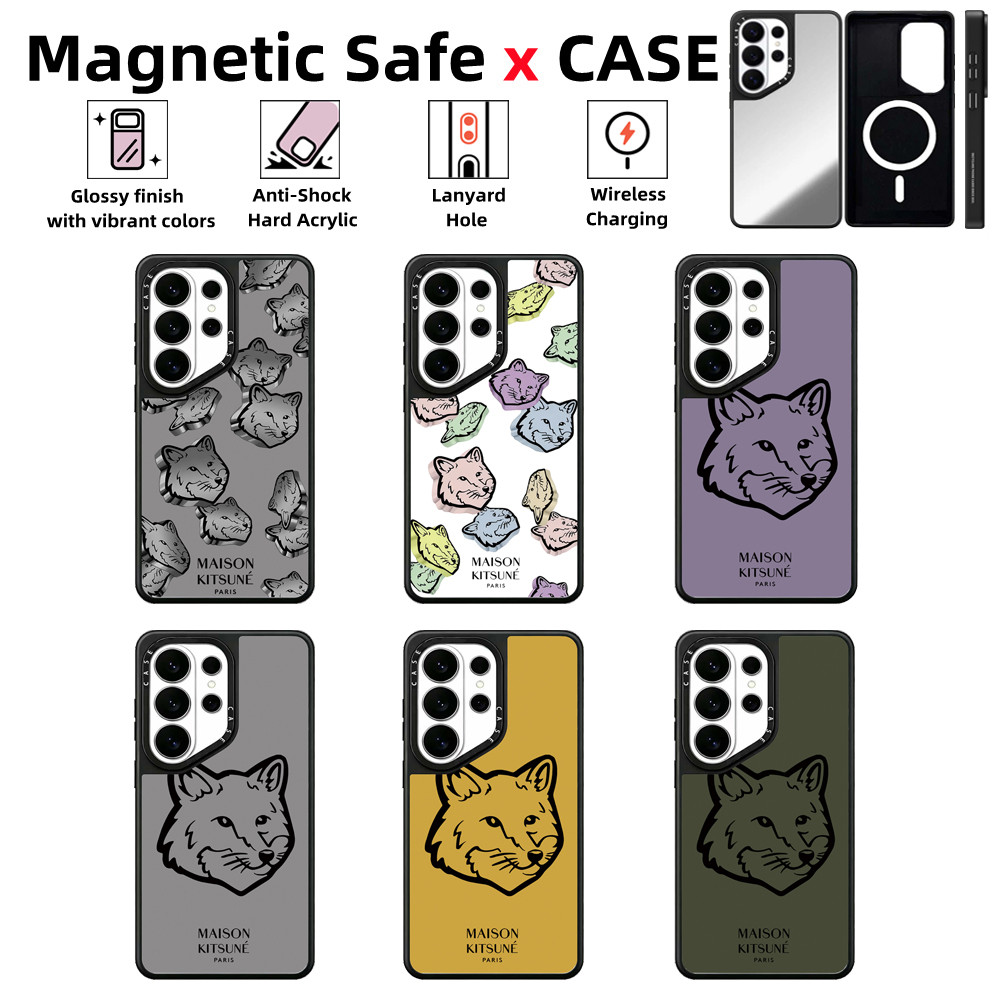 Suitable for Samsung Galaxy S26 S25 S24 S23 S22 Ultra Plusเคสโทรศัพท์Maison KitsunéCASEกระจกแม่เหล็กปลอดภัยปลอกกันกระแทกต้านทานฝาครอบป้องกัน