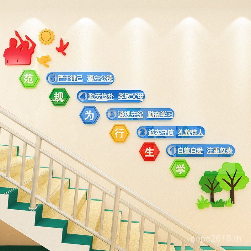สติ๊กเกอร์ 3d Civilization Corridor Layout สามมิติ Wall Class บันไดวัฒนธรรมโรงเรียนผนังตกแต่งอะคริลิ
