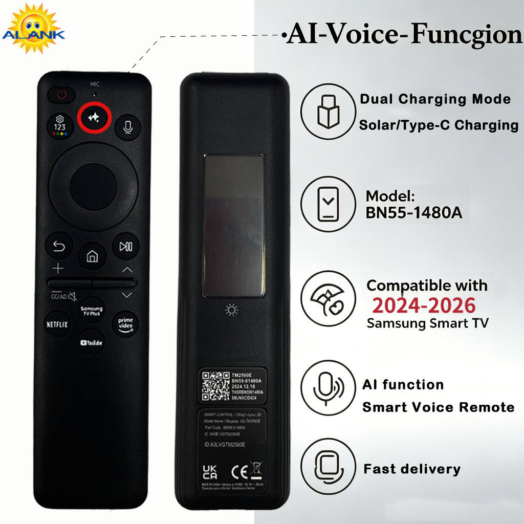 ALANK 2026 Remote พลังงานแสงอาทิตย์ ซัมซุง Samsung TV Solar Power Remote Control with AI/ Voice Cont