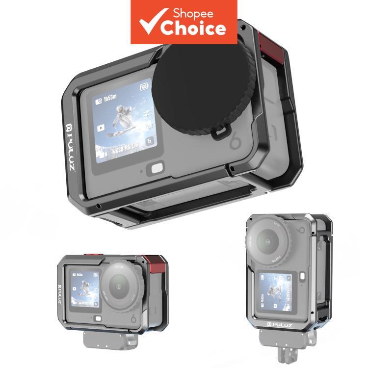 กรงกล้องกรอบโลหะเปิดคู่สําหรับ Puluz สําหรับ DJI Osmo Action 6 พร้อมฝาครอบเลนส์