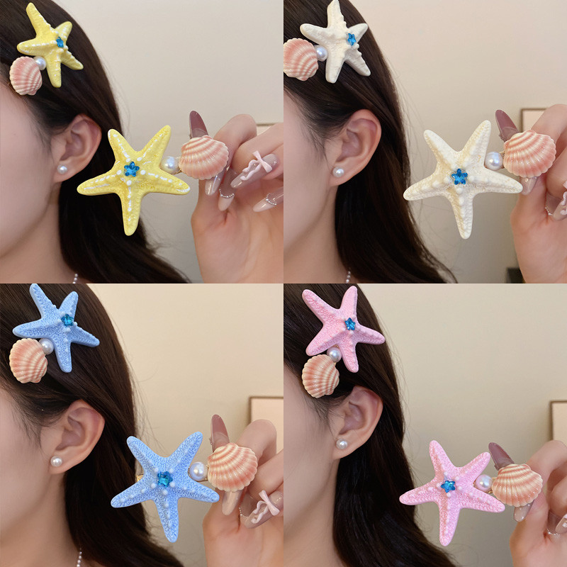 สีชมพูเชลล์ปลาดาวกิ๊บหน้าผากด้านเรียบ ใบเรียกเก็บเงินเป็ด คลิปฤดูร้อนอุปกรณ์ริมทะเลสําหรับผู้หญิง