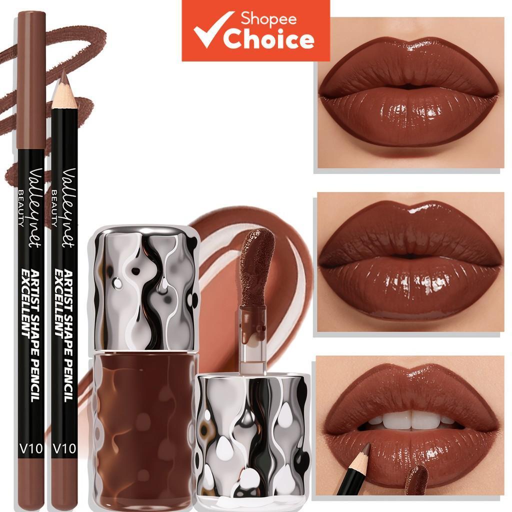 BEAUTY GLAZED 2 ชิ้น/เซ็ต Lip Liner & Lip Gloss, Long-Lasting Waterproof Plumping High-Shine Combo