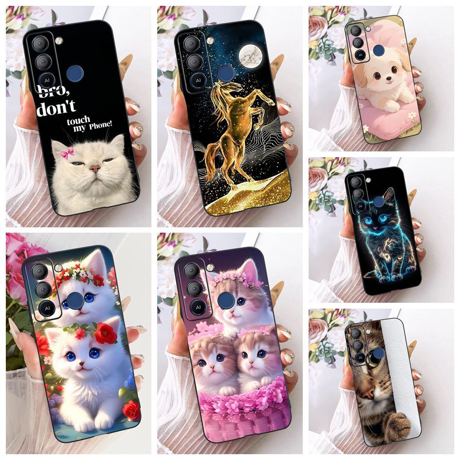 น่ารักสําหรับ Tecno Pop 5 LTE BD4 BD4i BD4a/Pop 5 Pro BD4j BD4h ฝาครอบการ์ตูนแมวม้านุ่มสีดํา TPU ซิล