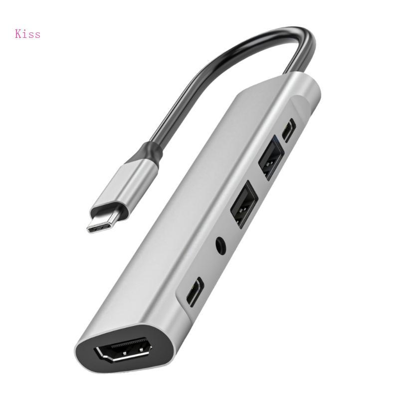 Kiss USB C Docking Station to HDTV Output PD60W 2xUSB2 0 Slot 3 5mm USB Splitter Cable สําหรับโทรศัพ