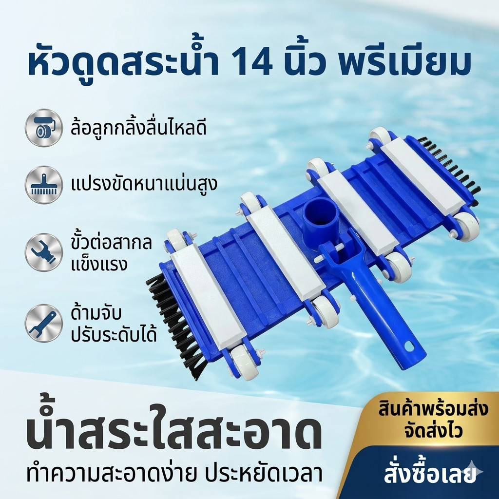 หัวแปรงสระว่ายน้ำ ลูกกลิ้งยืดหยุ่น ดูดตะกอนง่าย อุปกรณ์ทำความสะอาดสระ