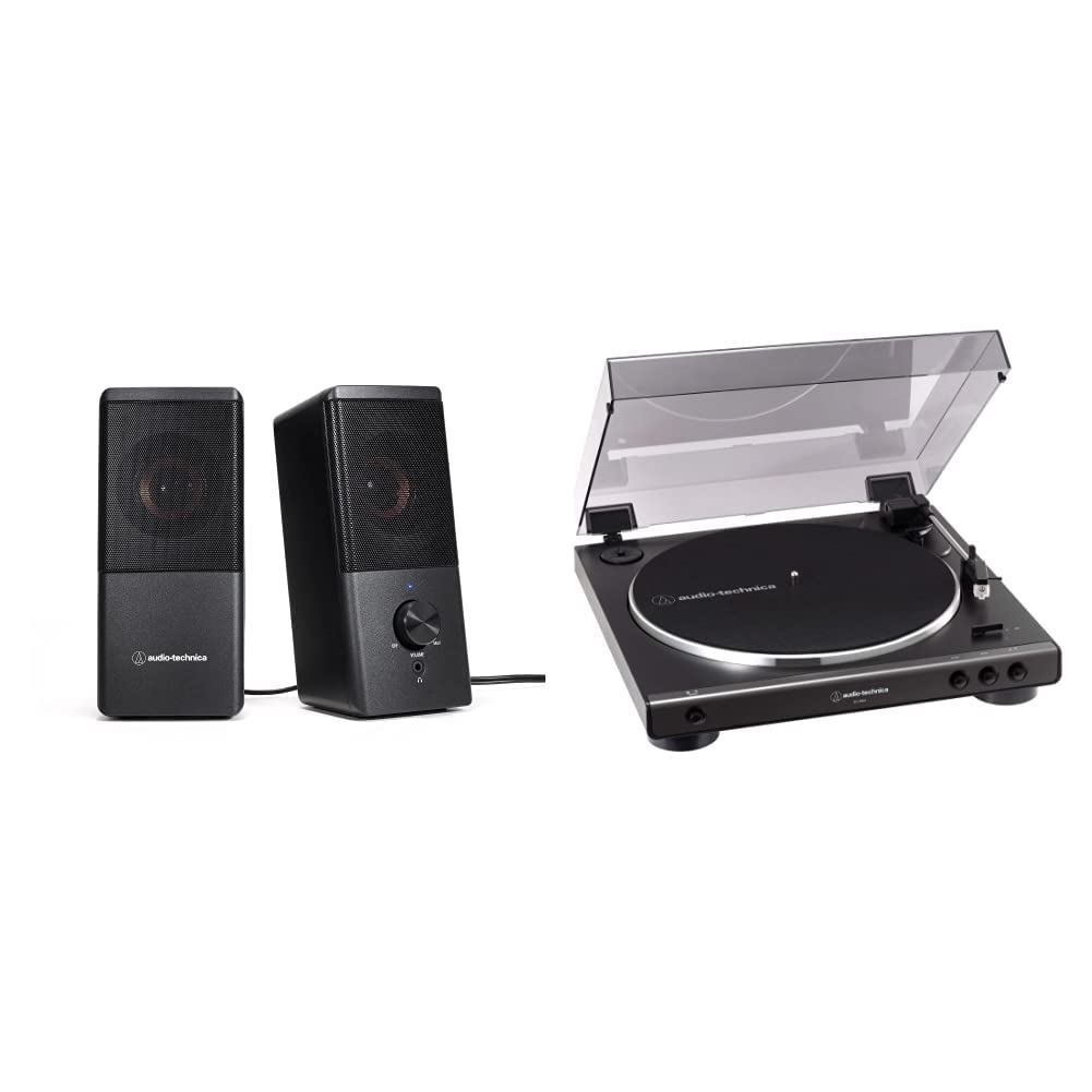 Audio-Technica Active Speaker AT-SP95 & Record Player AT-LP60X Gun Metallic Japan Original - Gunmeta