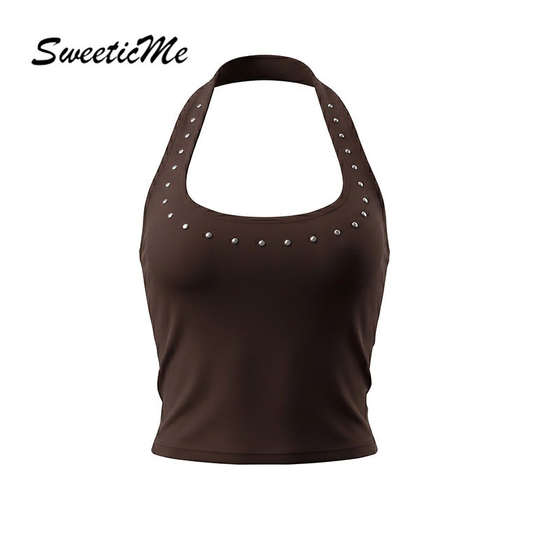 SweeticMe เสื้อคามิโซลสตรี สีทึบ U-neck Halter สำหรับใส่ลำลอง