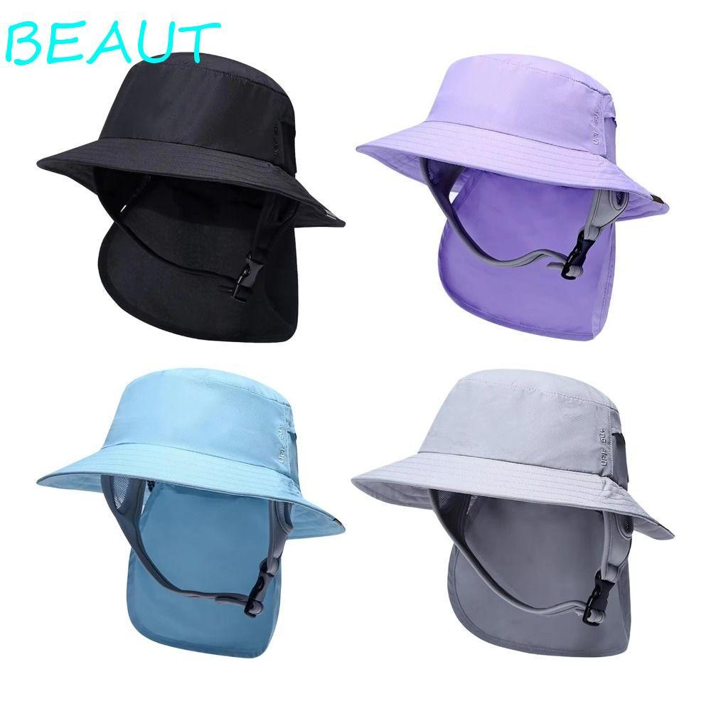 BEAUT Surfing Backet Hat, With Chin Strap Wide-pring Ladies Sun Hat, Summer Beach Quick-drying Breat