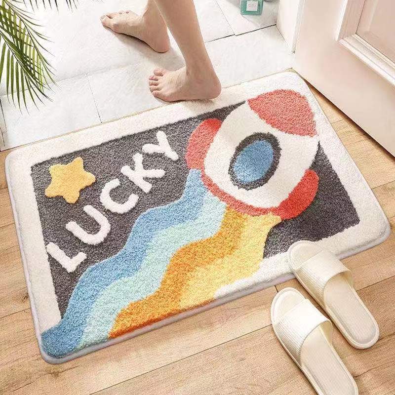 Popular~Cartoon imitation cashmere carpet, bathroom absorbent non-slip floor mat, home bedroom carpe