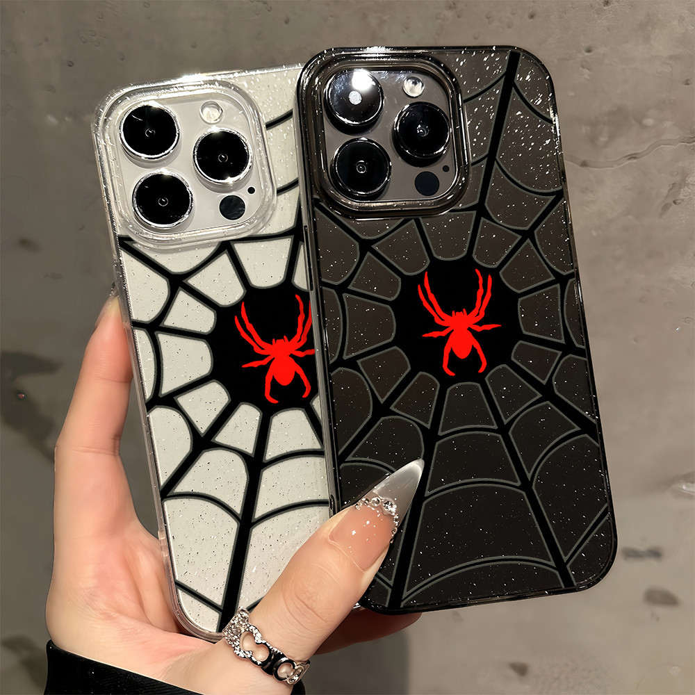 จัดส่งฟรีในพื้นที่ การ์ตูน Spider Web Glitter เคสโทรศัพท์สำหรับ iPhone 16 15 14 13 78PLUS PRO PROMAX XR XS