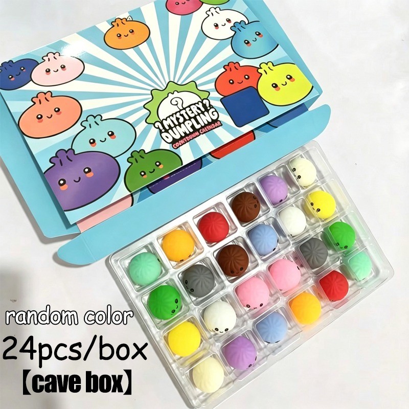 24 ชิ้น Sensory Fidget ของเล่น Dumpling Squishy Advent ปฏิทินกล่อง,ความเครียดบรรเทา Mini Dumpling Squeeze ของเล่น, Surprise Cave กล่องของขวัญเด็ก