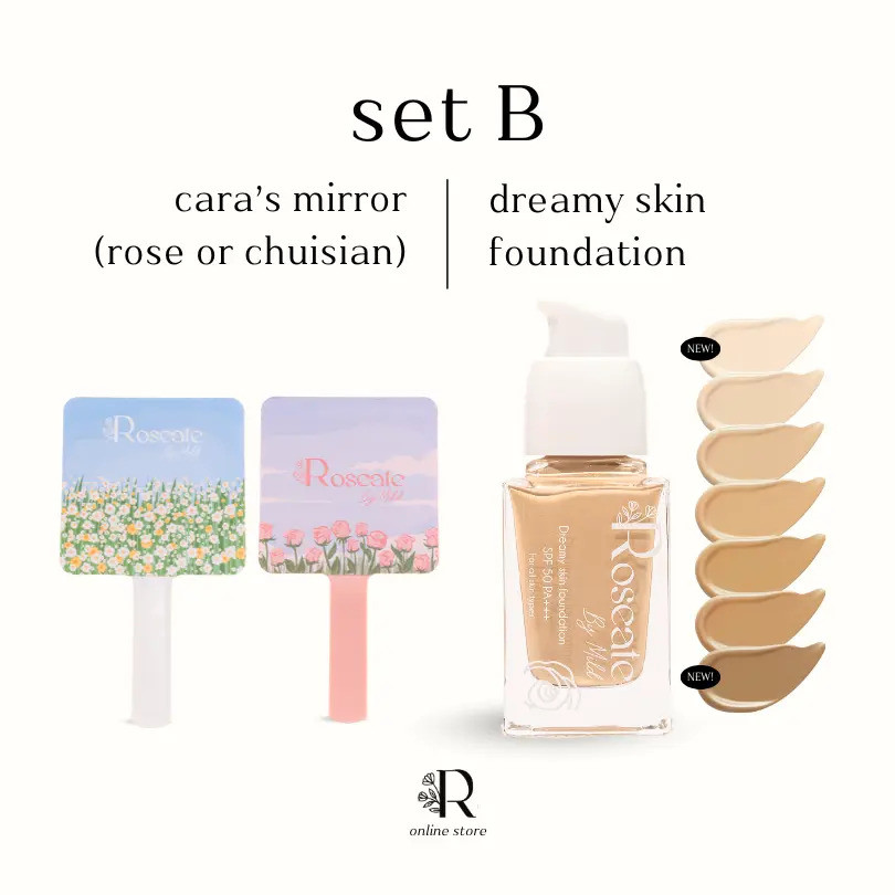 Caras Mirror SET B กระจกแต่งหน้า + รองพื้น Roseate By Mild
