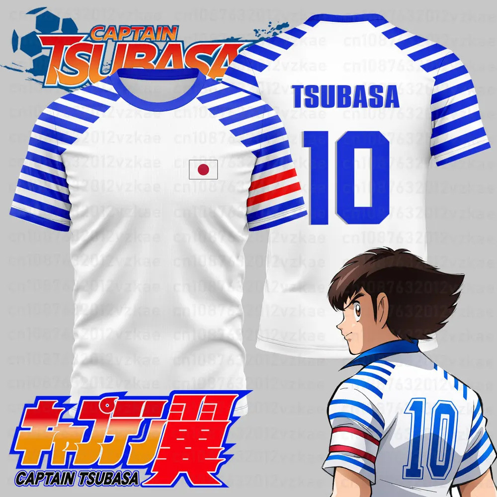 CAPTAIN TSUBASA ญี่ปุ่นอะนิเมะ Harajuku สไตล์ เสื้อยืดผู้ชายแขนสั้น วัสดุซักแห้งไว และระบายอากาศได้ดี