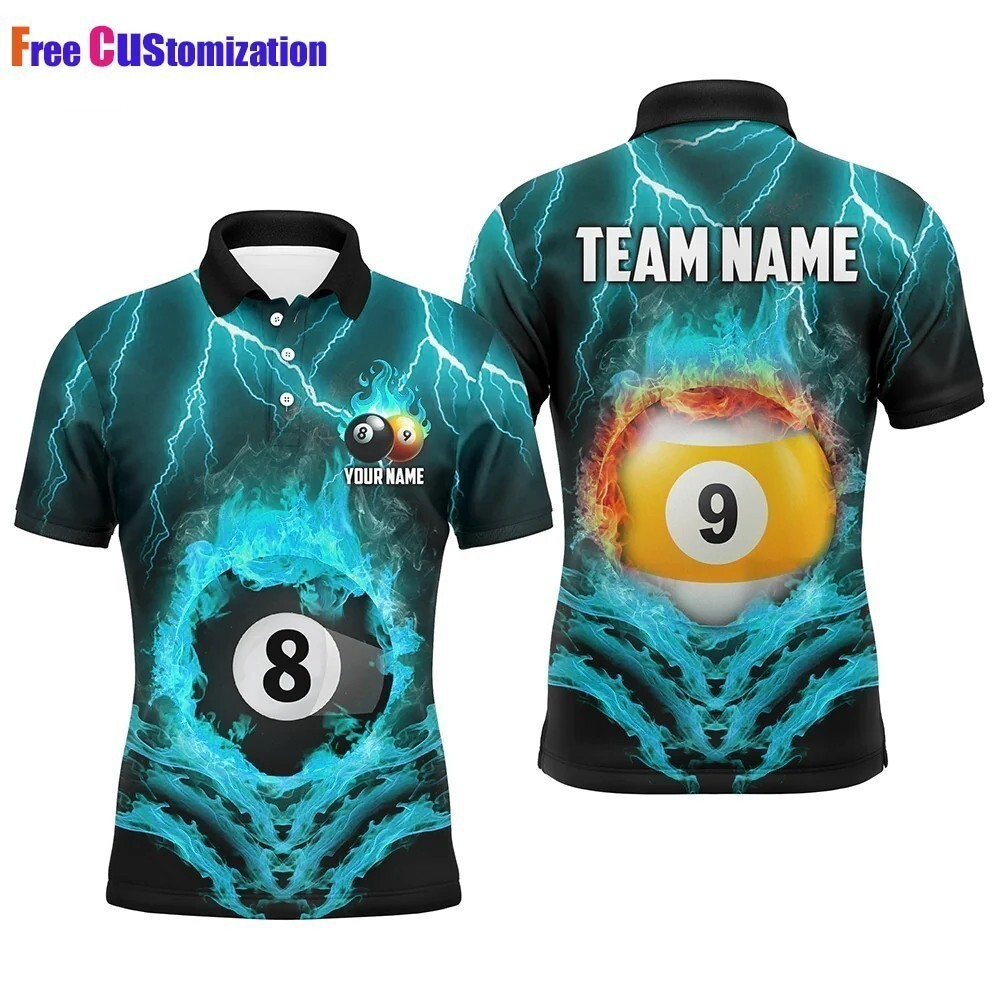 เสื้อบิลเลียด 8 Ball & 9 Ball Fire Lightning สำหรับผู้ชาย เสื้opoโลและเสื้อซีพี TDM1644