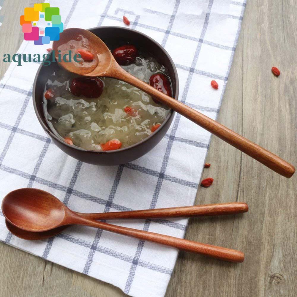 AQUAGLIDE ช้อนซุป Flatware ด้ามยาวไม้ธรรมชาติไม้กวนผสมเครื่องครัว
