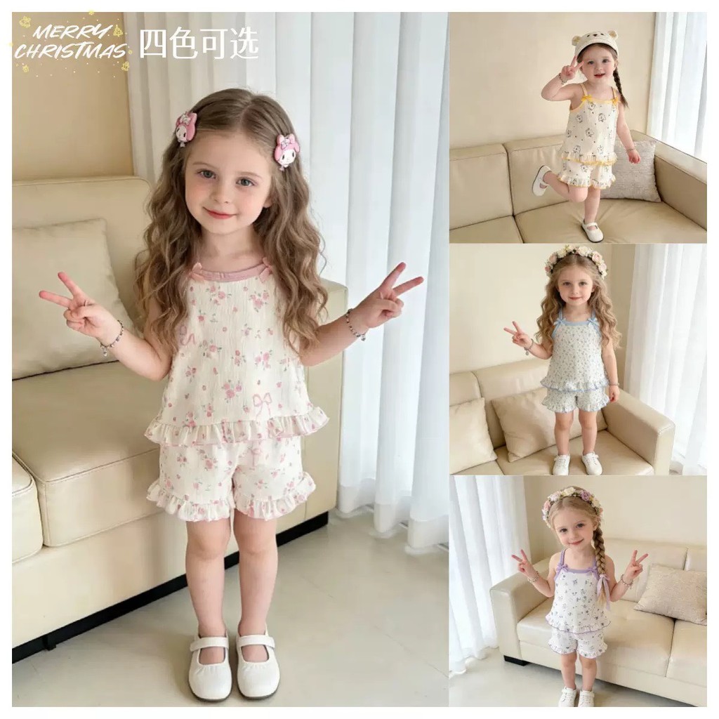พร้อมส่งในไทย 🎊ชุดสายเดี่ยว สำหรับฤดูร้อน  พิมพ์ลายน่ารักๆ สไตล์เจ้าหญิง เนื้อผ้าบางใส่สบาย🎊