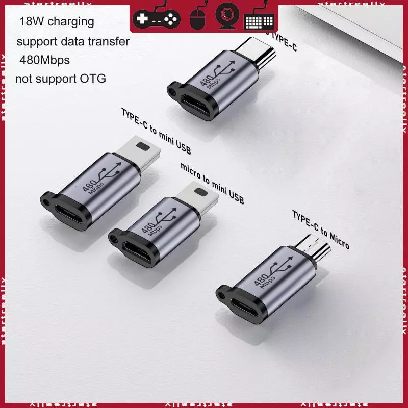 ST Micro USB เป็น Mini USB Type-C อะแดปเตอร์ USB-C หญิงเป็น Micro USB ชายอะแดปเตอร์แปลงอลูมิเนียม