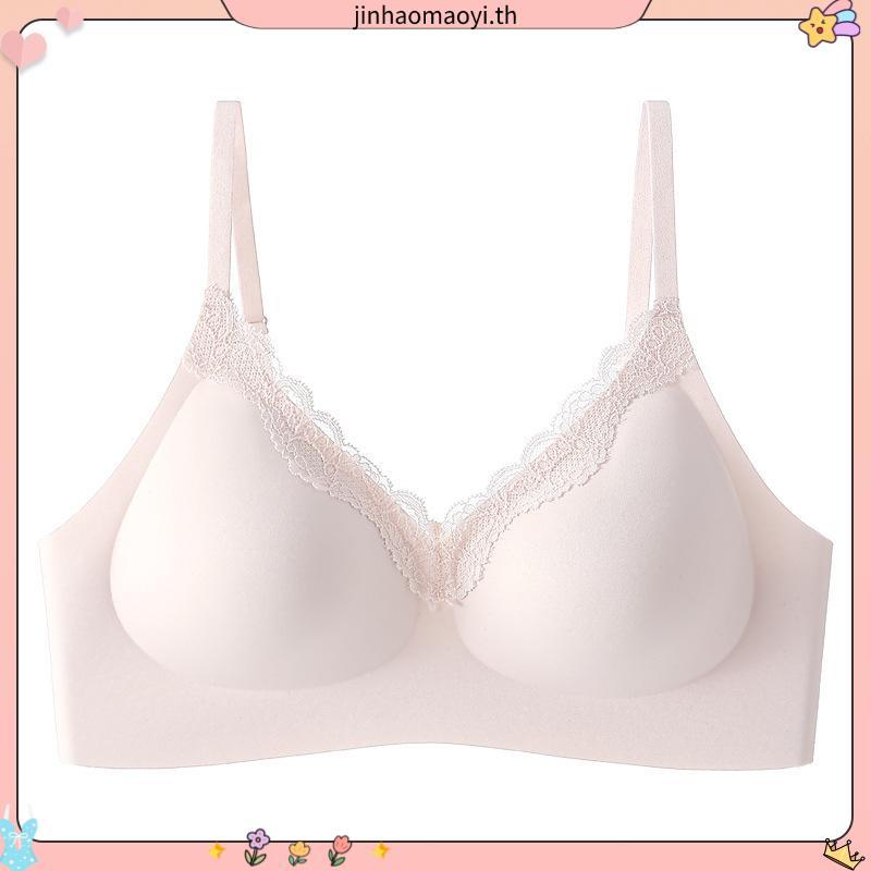 ⭐KOBENI⭐BRA เจลลี่บราไร้ขอบ ไร้โครง แต่งขอบลูกไม้คอวี เซ็กซี่ ฟองน้ำดันทรงกระชับอกชิดสวย ผ้านิ่มใส่ส