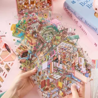 สติกเกอร์หนังสือ 3D ทิวทัศน์หัตถกรรมสติกเกอร์ขนาดใหญ่คอลเลกชันสําหรับ DIY น่ารักสัตว์ Theme เครื่องเขียนอุปกรณ์