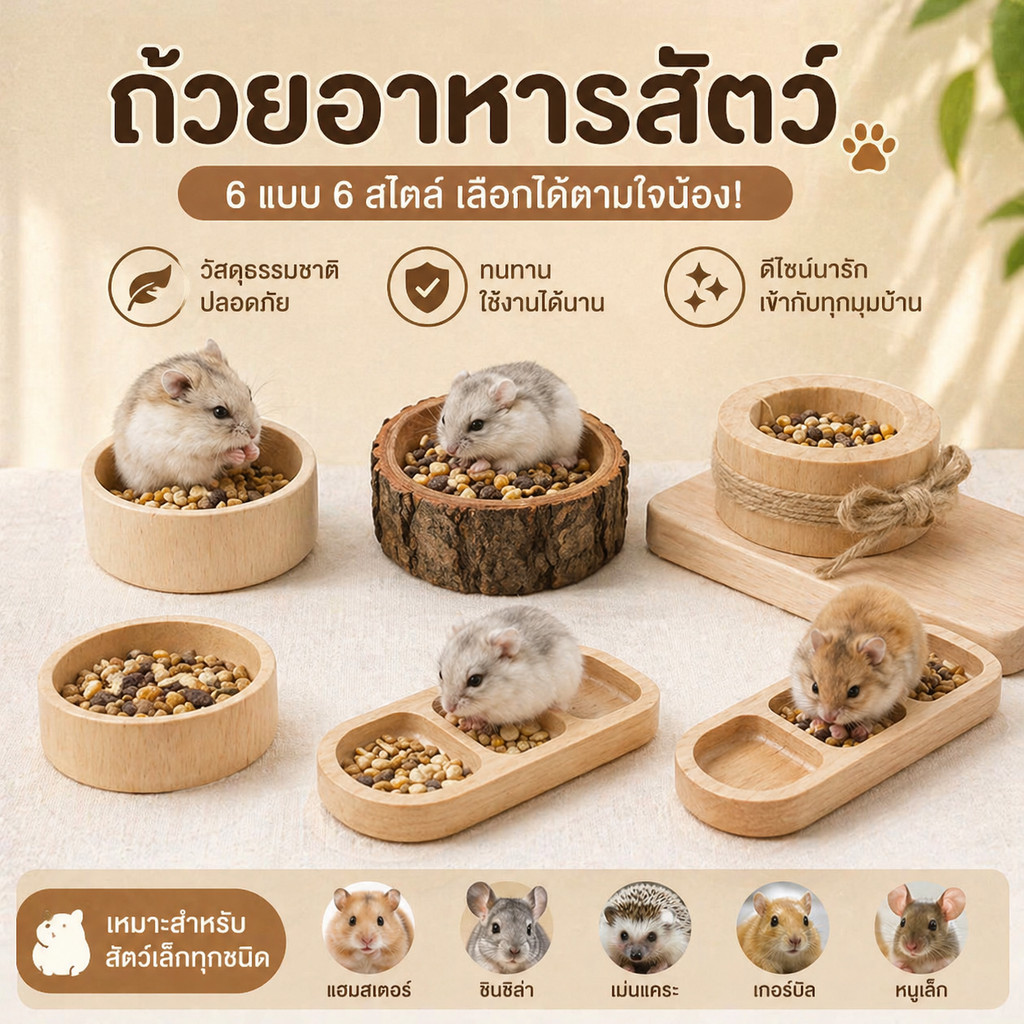 ชามอาหาร ถ้วยอาหารสัตว์ ชามหนูแฮมเตอร์ ไม้ธรรมชาติ ชามอาหารไม้ธรรมชาติ เม่นแคระ หนูแฮมเตอร์ ชูการ์