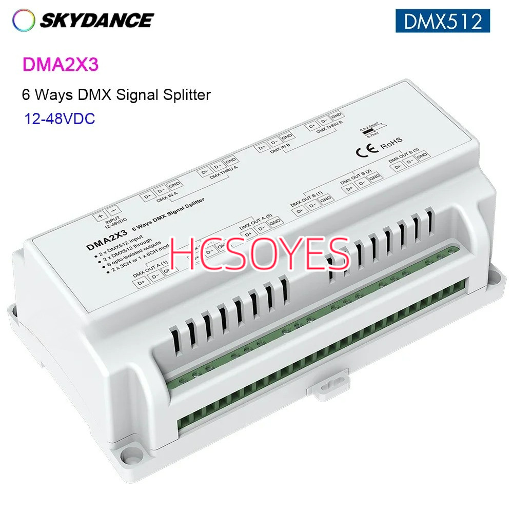 Skydance 6 วิธี DMA สัญญาณ Splitter DMA2X3 6CH DMX512 สัญญาณ Splitter Amplifier DMX 512 Repeater 12-