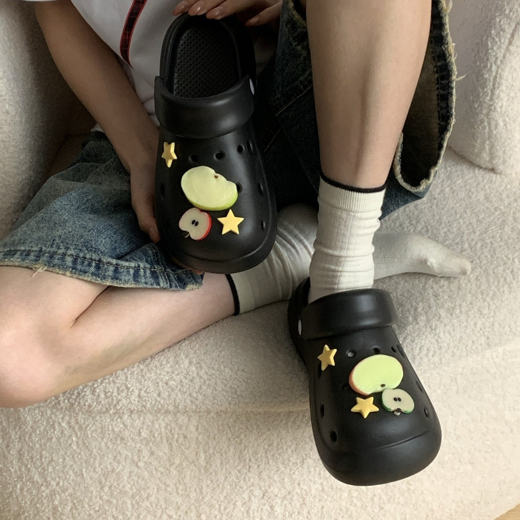 ATYA [ฟรี Apple Star Accessories] Hole Shoes Women Thick-Soled Slipping Slippers Heightened Breathab