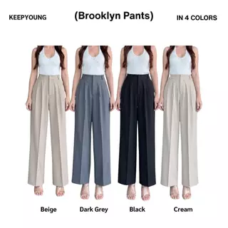 KEEPYOUNG [S-3XL] กางเกงทรงกระบอกกลาง เอวสูง ผ้าสแลค ผ้านุ่มสบาย อยู่ทรง ใส่เที่ยวทำงานได้ รุ่น BROOKLYN PANTS