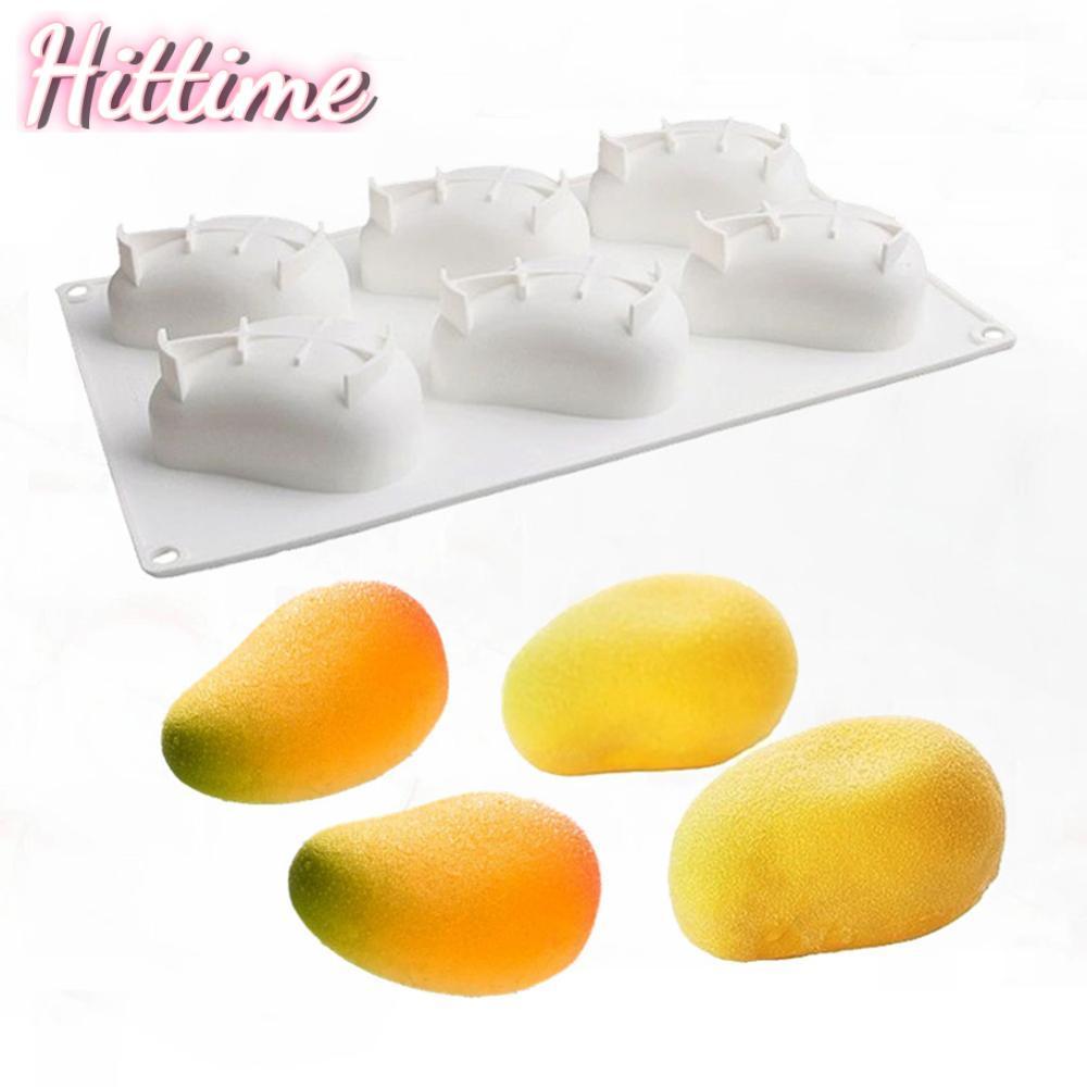HITTIME 6 Cavity 3D Mango Shaped แม่พิมพ์เค้กซิลิโคน Non-stick แม่พิมพ์อบสําหรับ Pastry Mousse ขนมไอ
