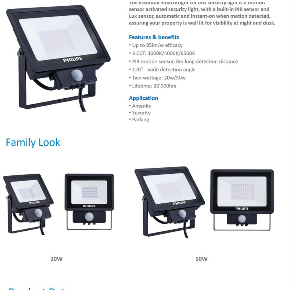 Philips สปอร์ตไลท์ LED BVP150 20W 50W เซ็นเซอร์จับความเคลื่อนไหว แอลอีดี ฟิลิปส์ SmartBright Sensor 