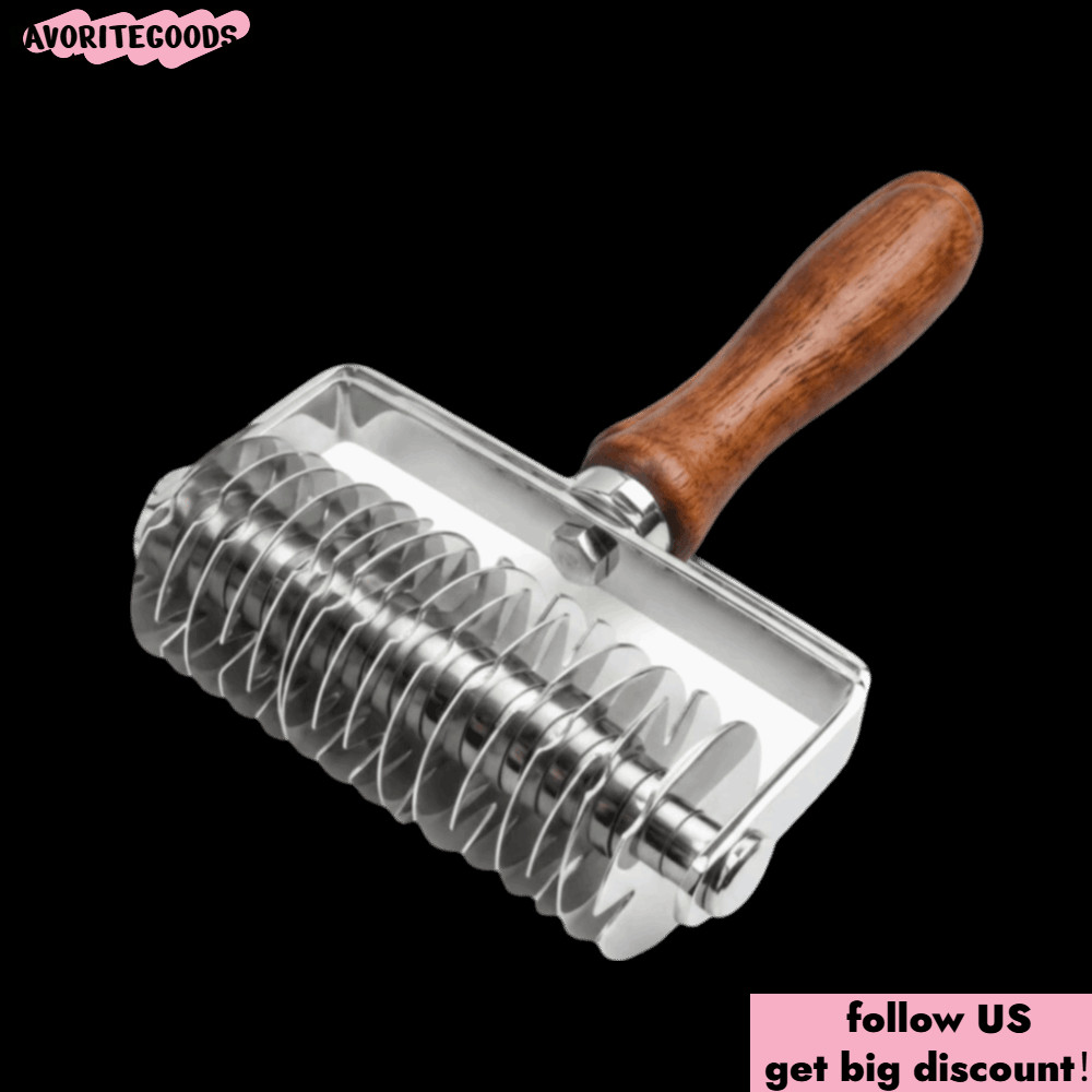 FAVORITEGOODS Lattice Pastry Cutter,สแตนเลสไม้Handle Pastry Lattice Roller Cutter Pastry Crust Rolle