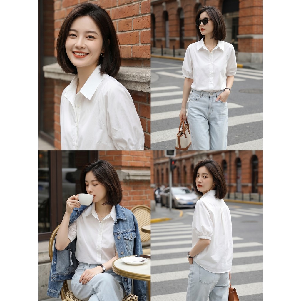 CTB2802 เสื้อคอปกแขนสั้น ปลายแขนจั้ม สไตล์เกาหลีวินเทจ ดีไซน์เรียบๆแต่สวย ใส่สบาย ไม่ร้อน แมทช์ง่ายก