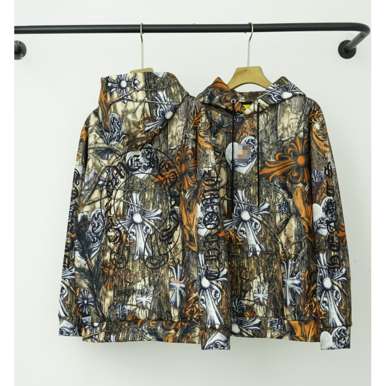ผู้ชายผู้หญิงคุณภาพสูงCamouflage Cross Hooded Sweatshirt High Streetสไตล์หลวมสบายๆPulloverฤดูใบไม้ร่วงฤดูหนาวหนาAll-Matchแจ็คเก็ตUnisexสไตล์