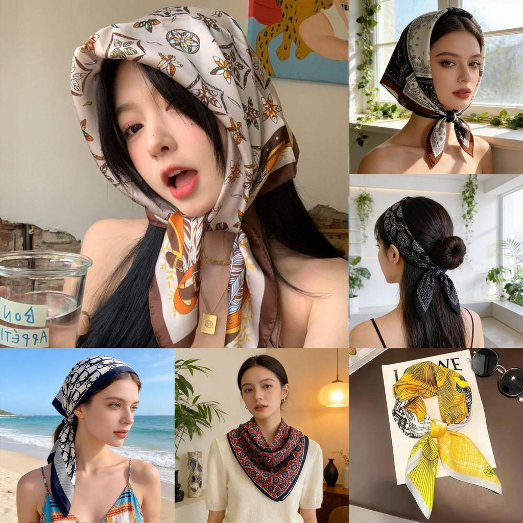 ผ้าพันคอสีขาวลายจุด ขนาด 70*70 เซนติเมตร แบบสี่เหลี่ยม ให้ความหรูหราและทันสมัยสำหรับผู้หญิง เหมาะสำหรับใช้เป็นผ้าพันคอ