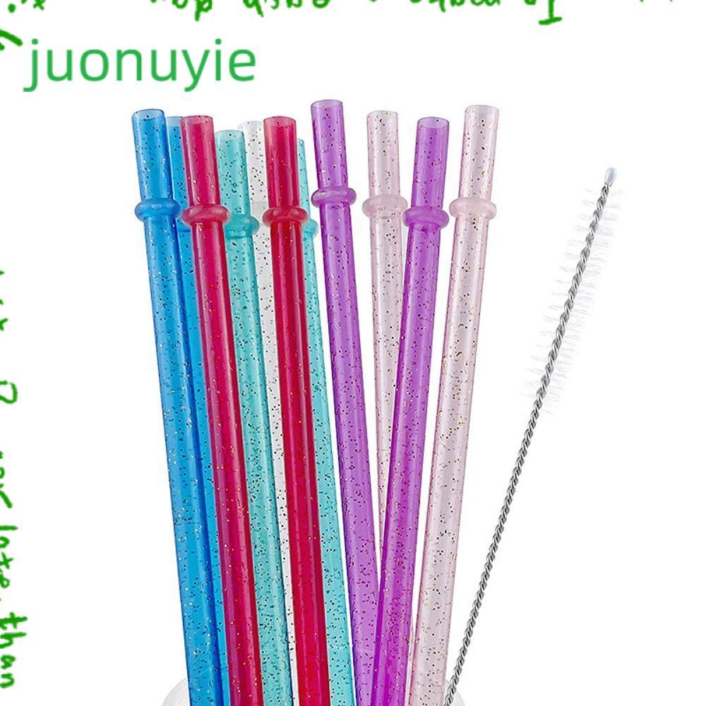 JUONUYIE 12 + 1 รถถ้วยฟางแบบพกพาผงทองหลอดพลาสติก, นํากลับมาใช้ใหม่ด้วยแปรงทําความสะอาดถ้วยอุปกรณ์เสร