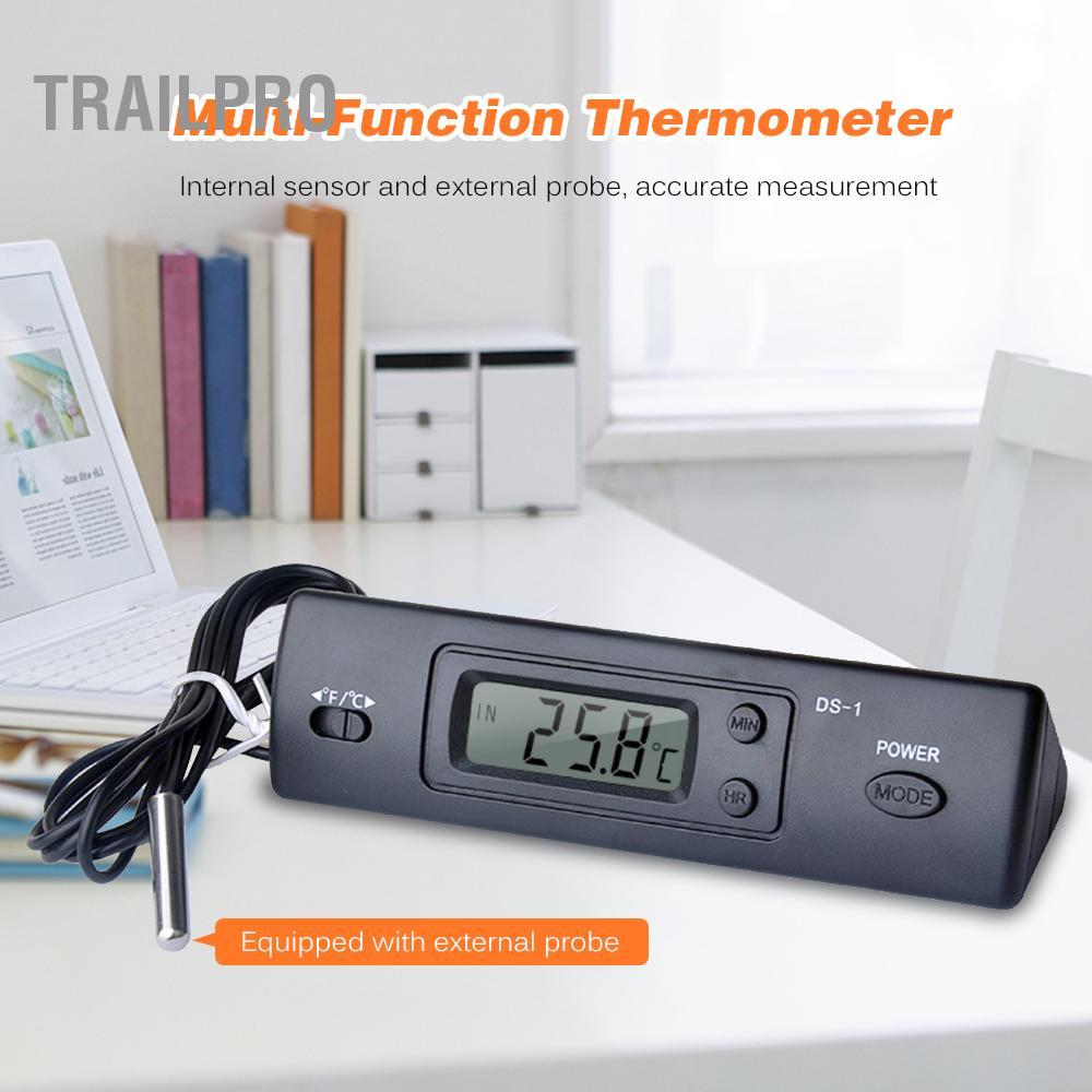 TrailPro เครื่องวัดอุณหภูมิในรถยนต์ Mini พร้อมจอแสดงผล LCD สลับได้อย่างรวดเร็ว ใช้กลางแจ้งการวัดอุณหภูมิระยะไกลวัสดุ ABS สีดำ