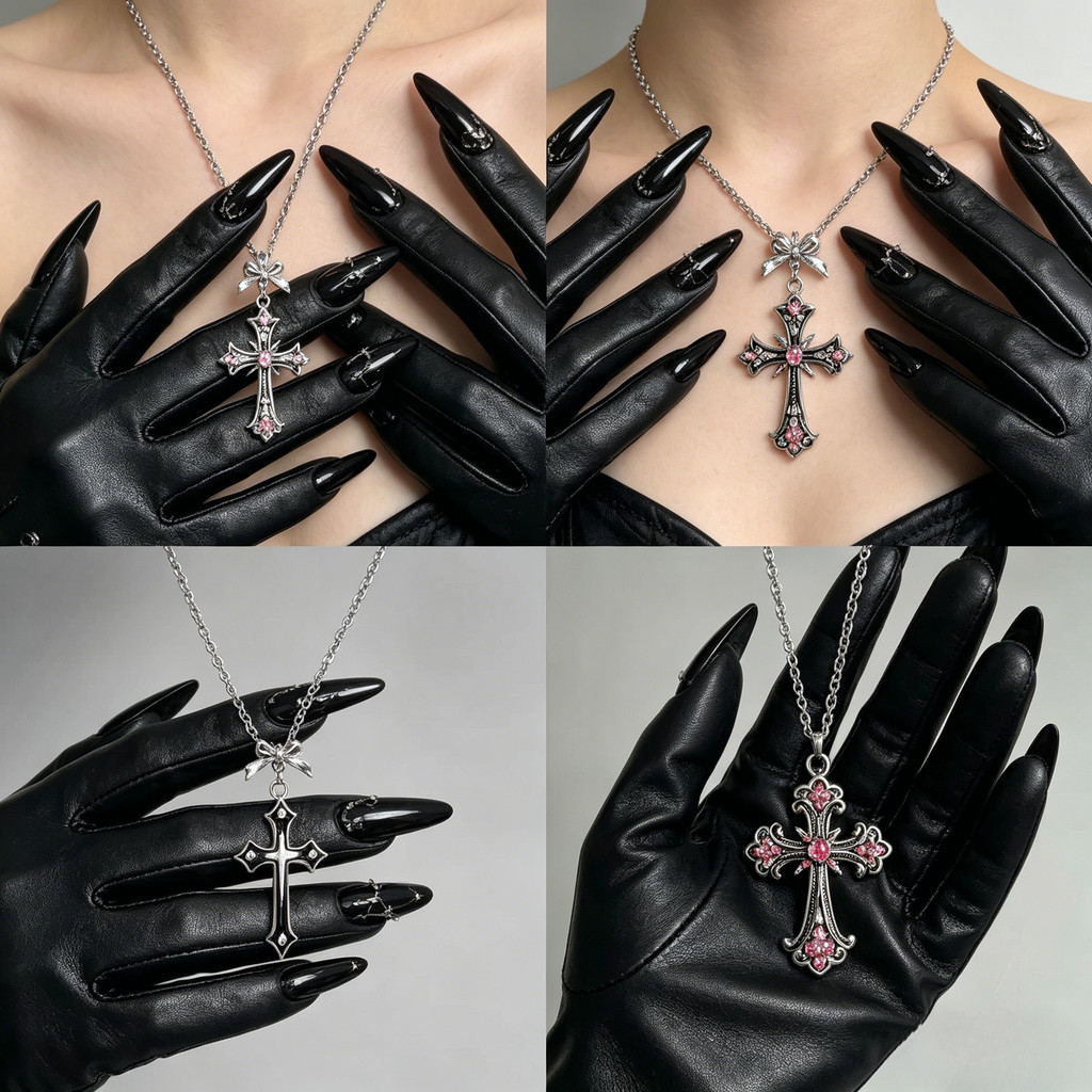 Dark Gothic Rose Thorn Cross Necklace Sweet Cool Asian Culture Niche Accessories