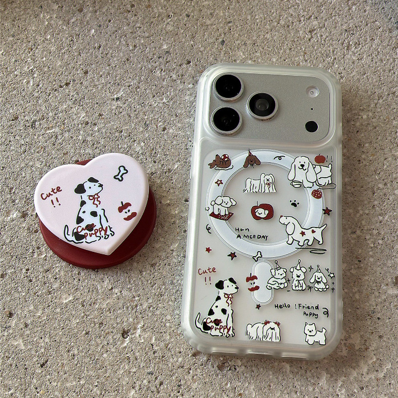 Spotted รูปแบบลูกสุนัขรูปหัวใจ Kickstand เคสป้องกันสําหรับ iPhone 11 12promax 13pro15pro 15promax 14 14promax 14pro 16 pro max 16 plus 17promax two in one case