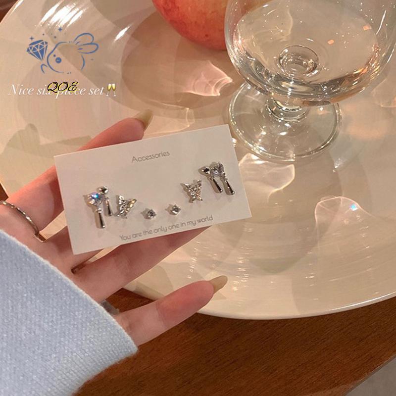 [QOE] 6 ชิ้น/เซ็ตแฟชั่นเกาหลี Vintage Silver สี Hoop ต่างหูสําหรับผู้หญิง Egirl อินเทรนด์ Grunge Aes