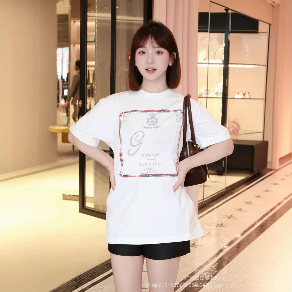 1:1！Original Standard Real Shot 400g G 26SS Early Spring Vacation Series รอบคอพิมพ์แขนสั้น OS หลวม A