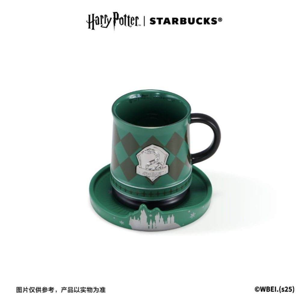 Starbucks Harry Potter Series Slytherin Academy ป้ายชื่ออุณหภูมิเปลี่ยนแก้วพร้อมจานรองถ้วย 365ml สินค้าของแท้