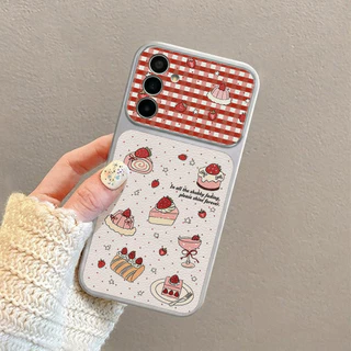 INS เคสไอโฟน for Samsung A07 A17 A56 A55 A54 A36 A16 A05S S23 S24 S25 Ultra S25 FE Cartoon Cake หรูหรา วัสดุหนังแกะผสม
