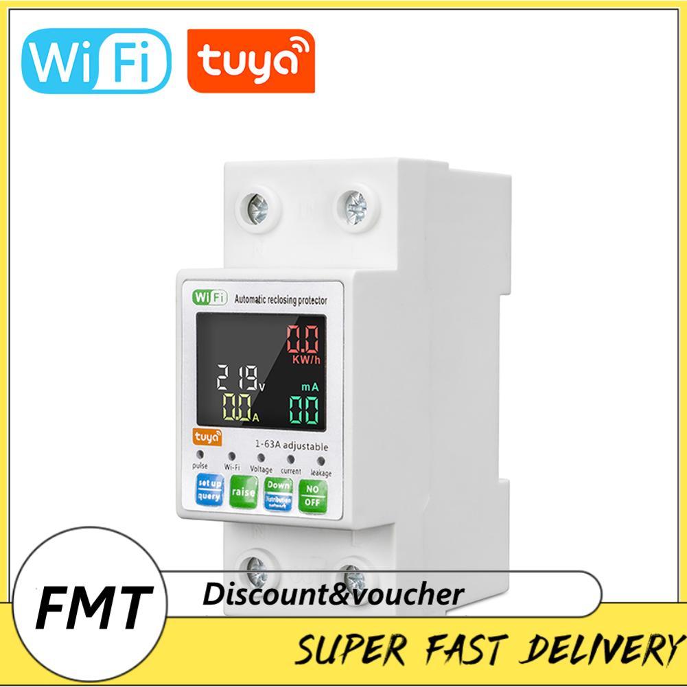 Freemarket Tuya WiFi เซอร์กิตเบรกเกอร์อัจฉริยะ Backlit เครื่องวัดพลังงานเฟสเดียวตัวป้องกันการปิดอัตโนมัติพร้อมจอแสดงผล LCD รองรับ APP รีโมทคอนโทรล Over/Under Voltage Over-Current Leakage Protecti