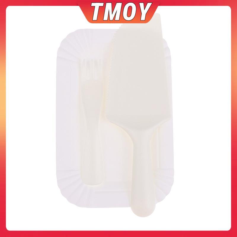 TMOY 5Person 10Person White Birthday Cake Fork Set Plastic Disposable Dinner Plate Set Baking Cake T