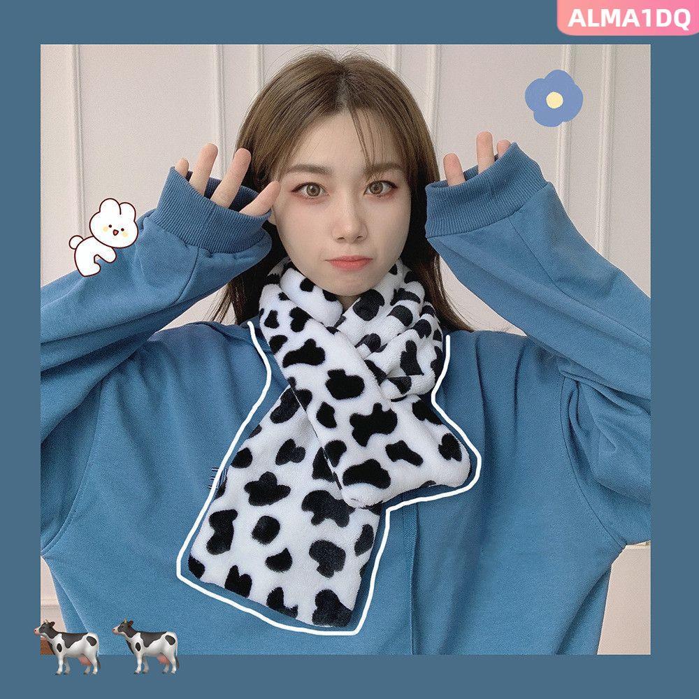 ALMA1DQ ผ้าพันคอผ้ากํามะหยี่หนาอบอุ่นง่ายสวมใส่ฤดูหนาว All-match Leopard Dot