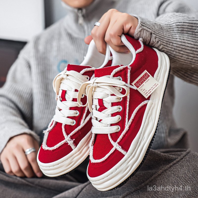 Mucheng Low-Top Three-Time Vulcanized Board Mihara Kangyu ละลายรองเท้านักเรียนรองเท้าขนมปัง