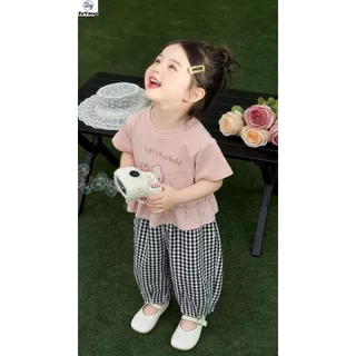 [ZY] 80-130 พร้อมสต็อกเด็กเสื้อยืดแขนสั้นลําลองสีชมพู Ruffled ลายสก๊อต T หญิงน่ารัก Bottoming เสื้อการ์ตูน All-Match Top เสื้อผ้าเด็กแฟชั่น Fast Shipping