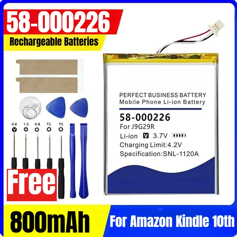 800mAh สําหรับ Kindle 10th J9G29R B07DLPWYB7 53-014490 58-000226 แบตเตอรี่ + เครื่องมือ